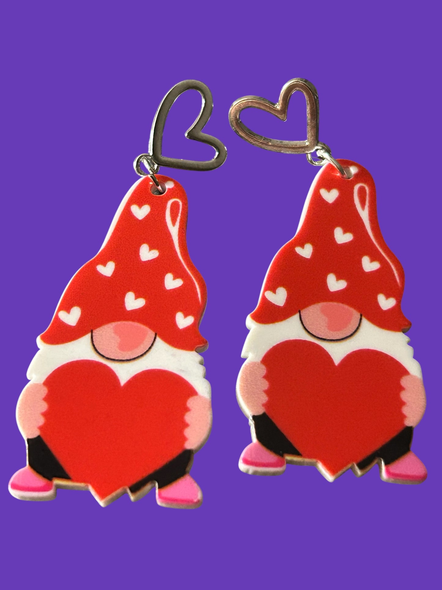 Silver Heart Gnome - Novelty Earring