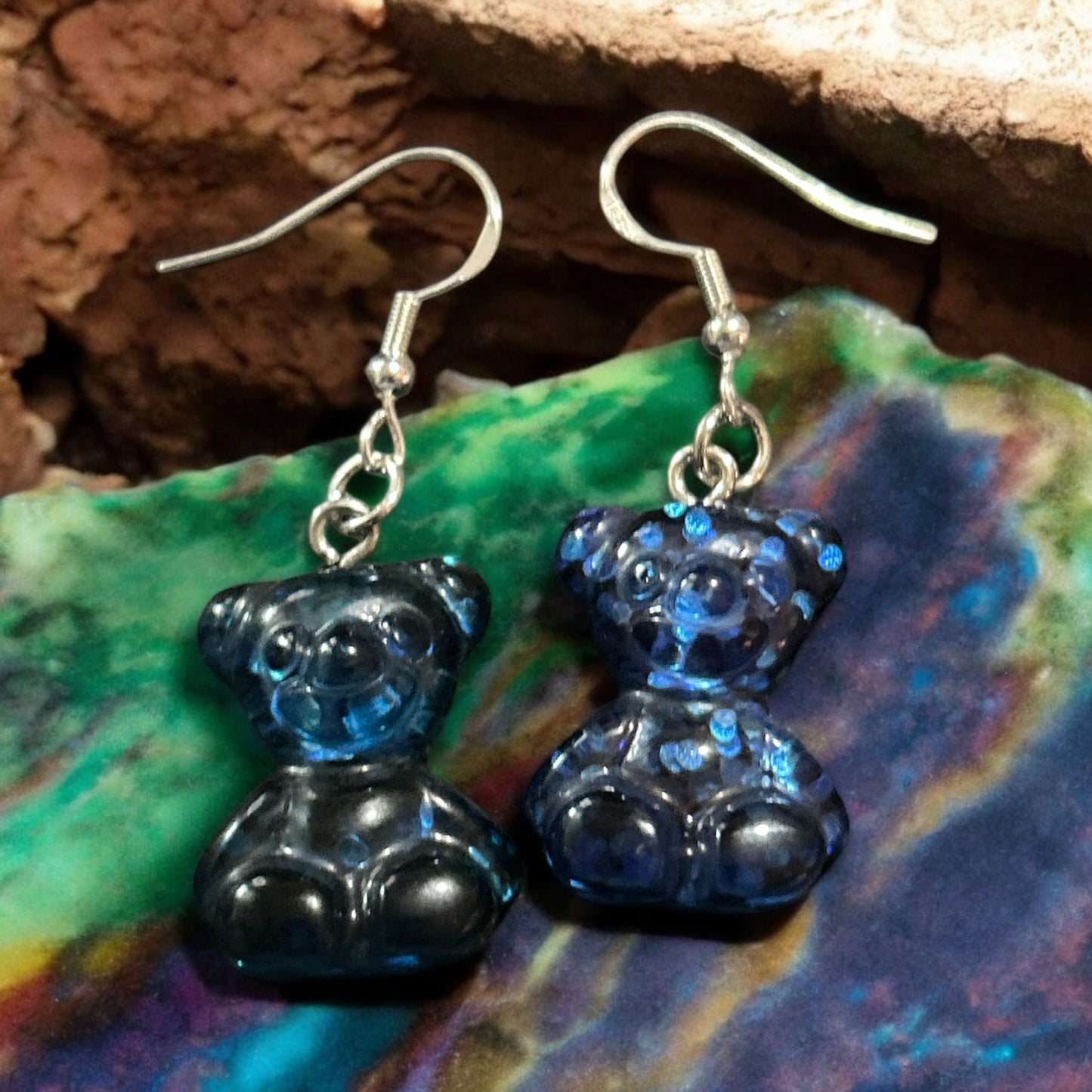 Dark Blue Glitter Bear - Novelty Earring