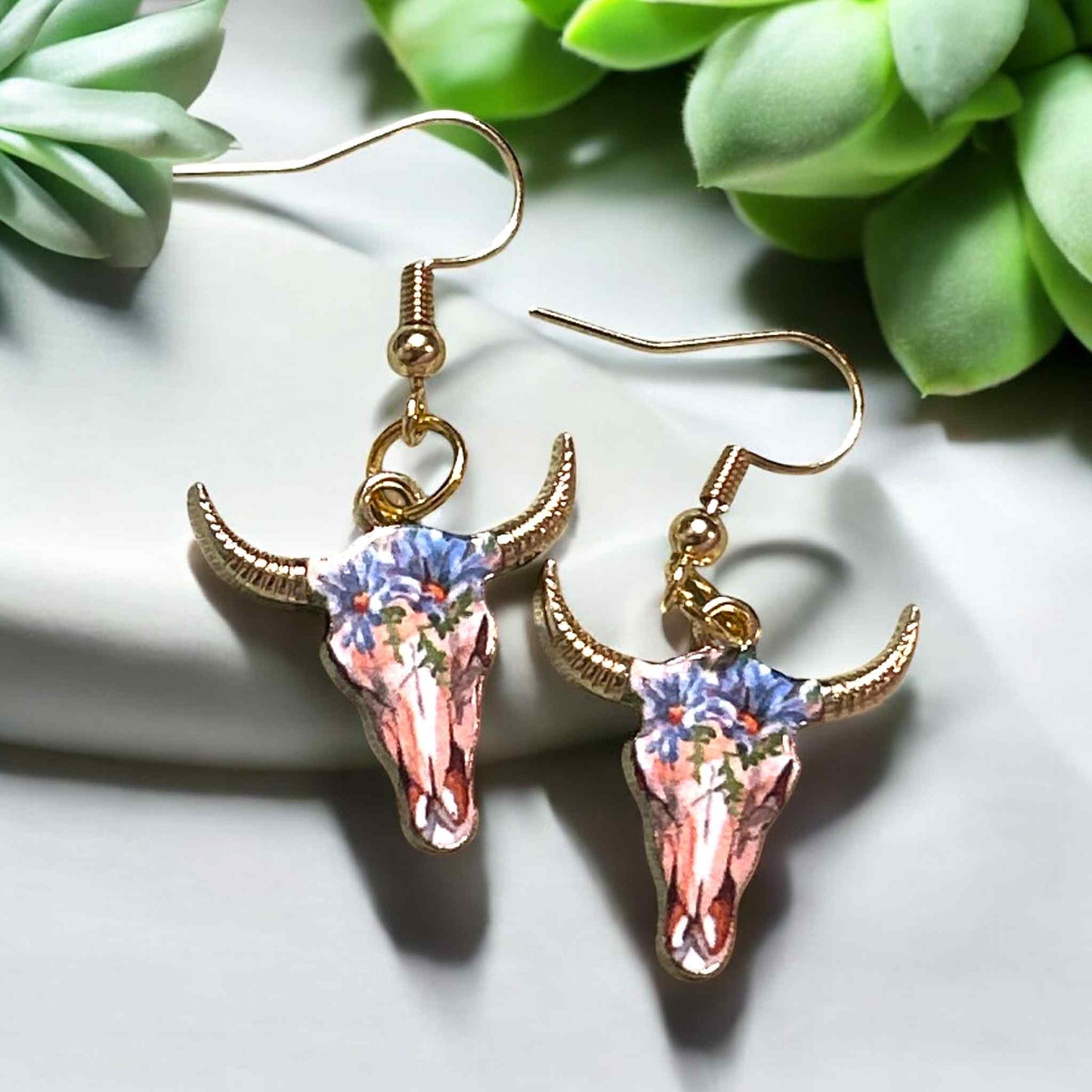 Steer Skull - Blue - Novelty Earring