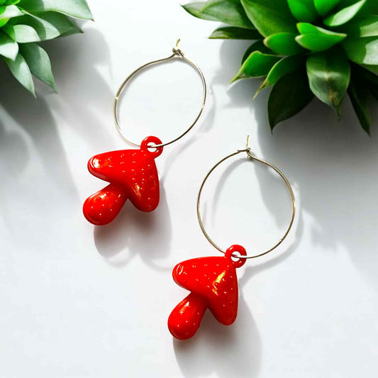 Red Mushroom Hoop - Novelty Earring