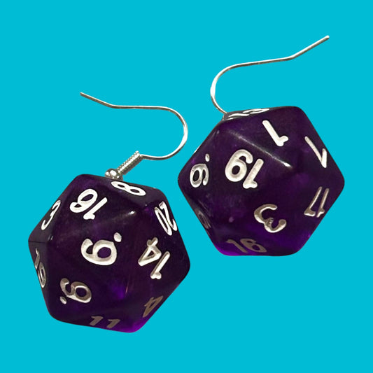 20 Dice - Purple - Novelty Earring