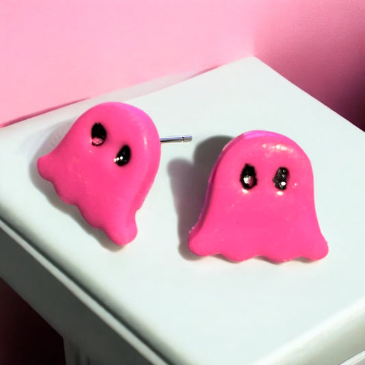 Hot Pink Ghost Stud - Clay Earring