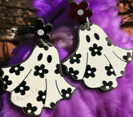Black & White Flower Ghost - Novelty Earring
