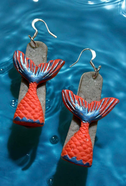 Clay Earring - Coral Mermaid