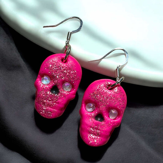 Hot Pink Skull - Clay Earring