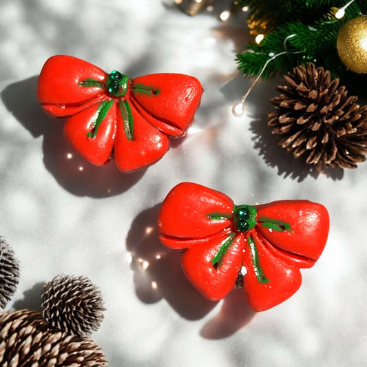 Clay Earring - Christmas Bows