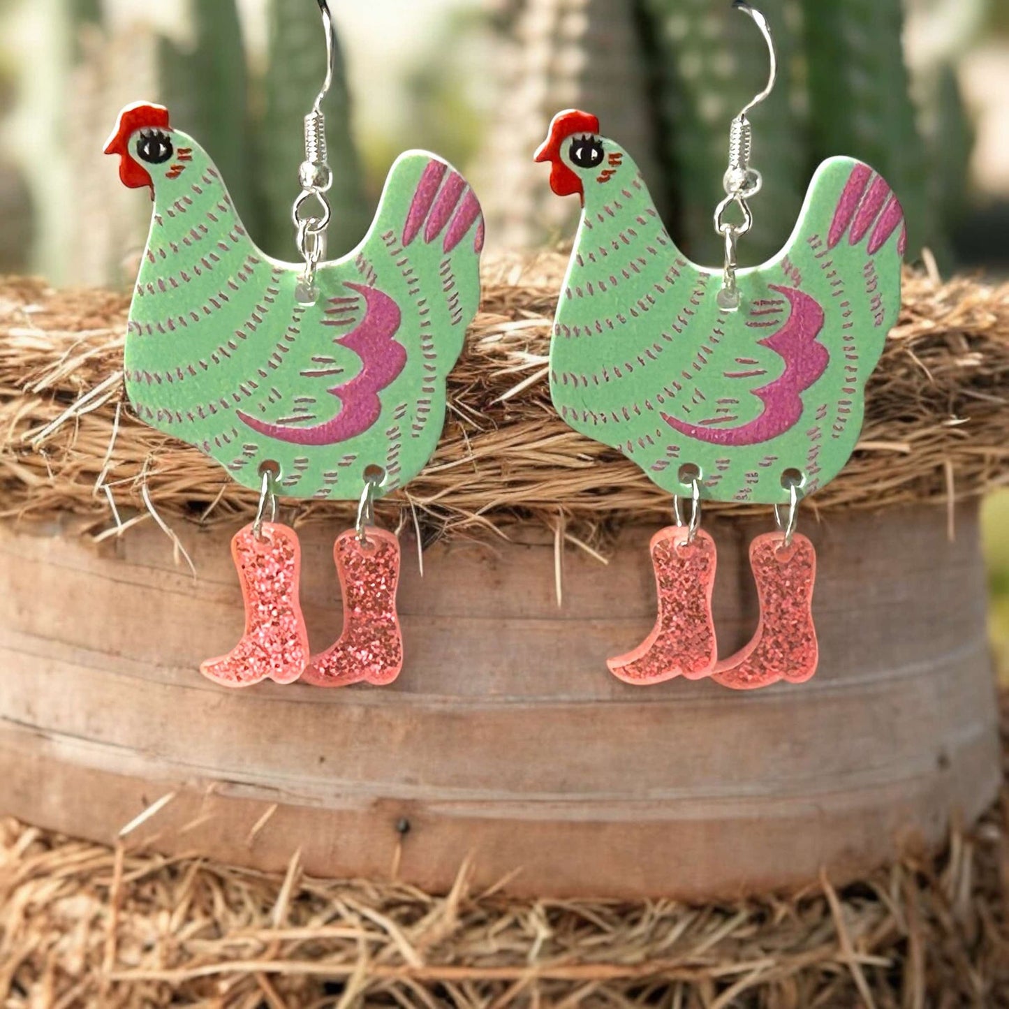 Green Boot Chicken - Novelty Earring