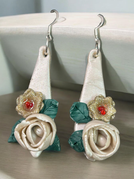 Clay Earring - White Rose