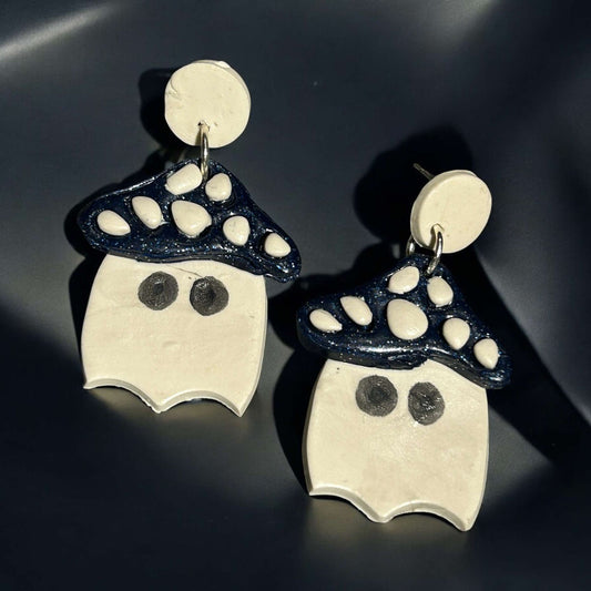 Clay Earring - Blue Mushroom Ghost