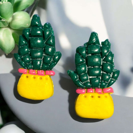 Clay Earring - Cactus Pot Post