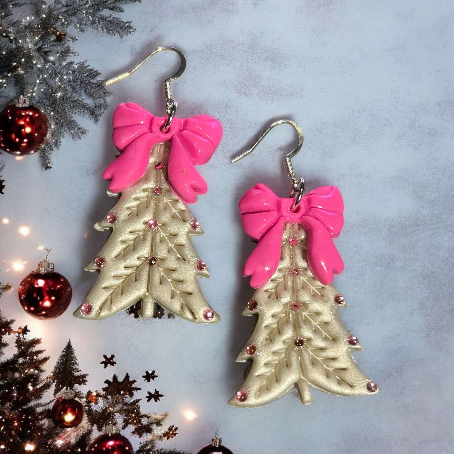 Clay Earring - Bling Bow Tree