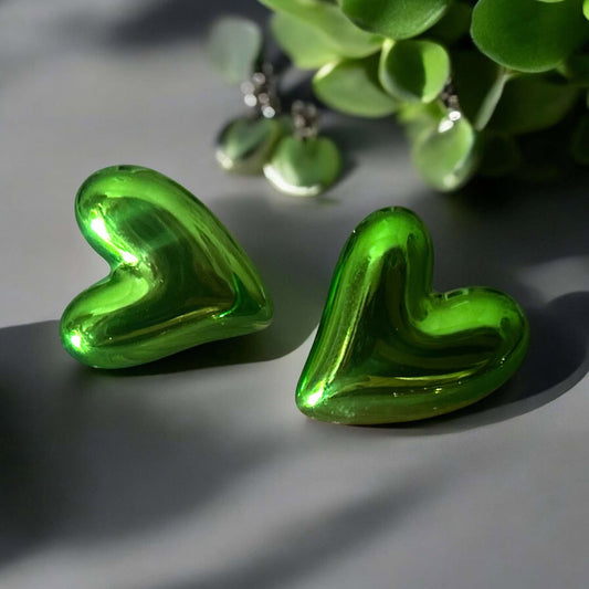 Green Heart Mylar Balloon - Novelty Earring