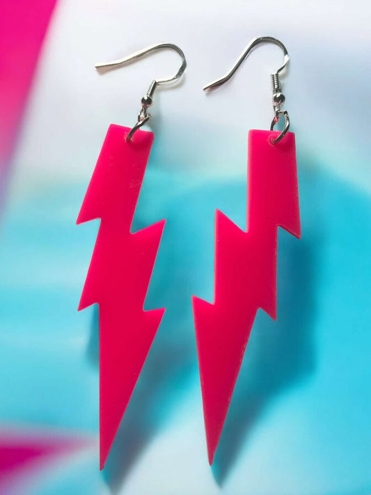 Neon Pink Bolt Long - Novelty Earring
