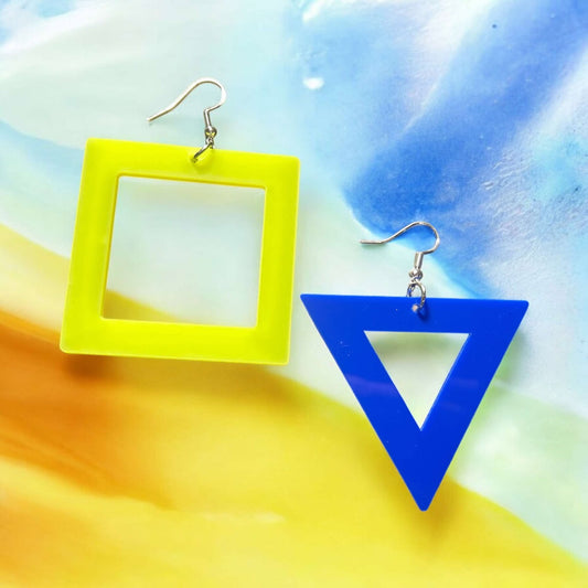 Blue Yellow Shape - Novelty Earring