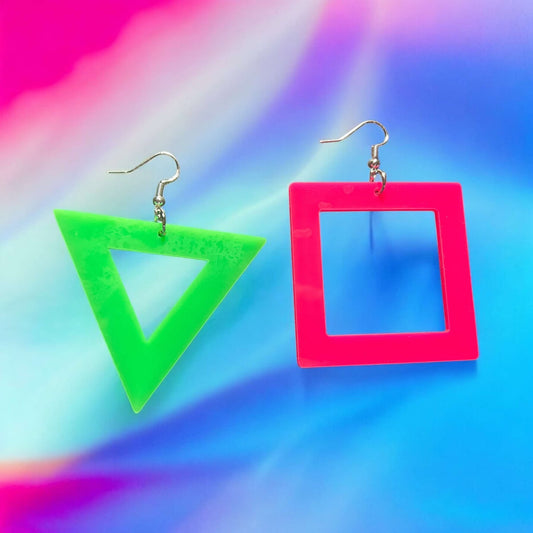 Green Pink Shape - Novelty Earring