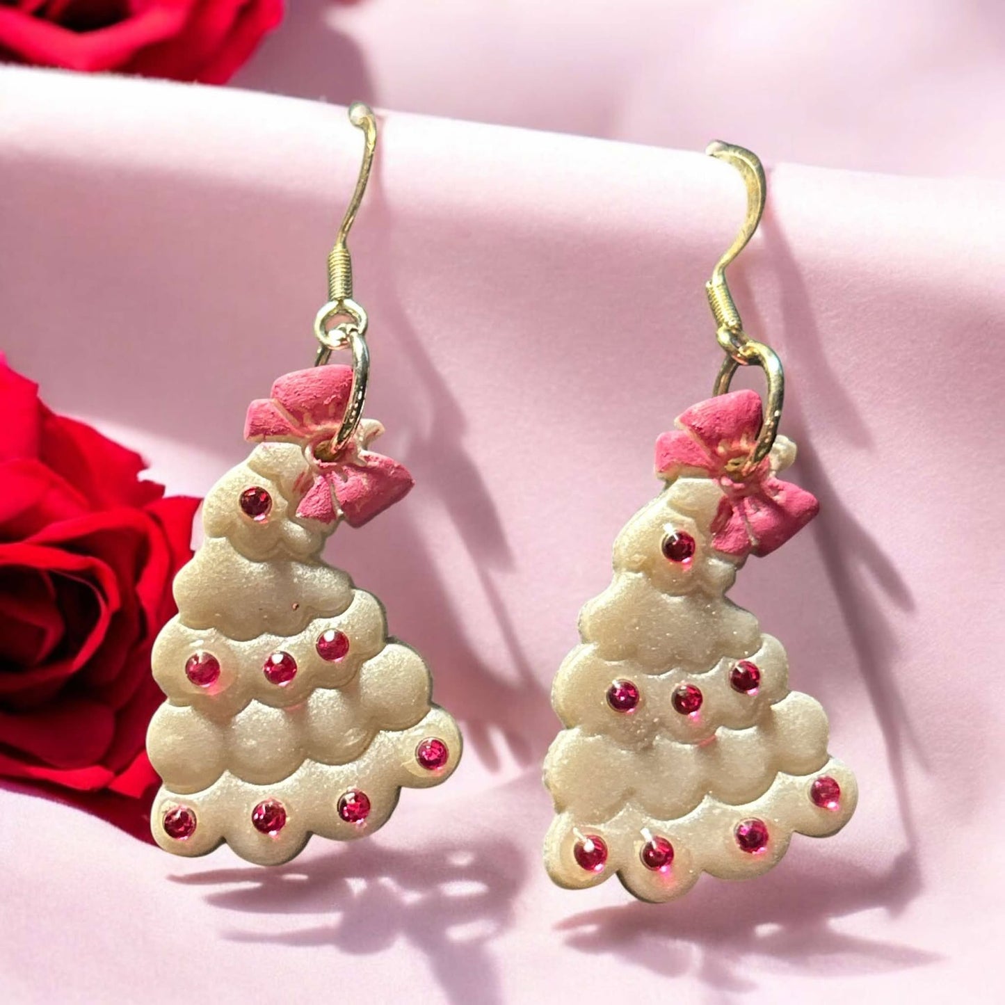 Pink Bow Tree - Clay Earring