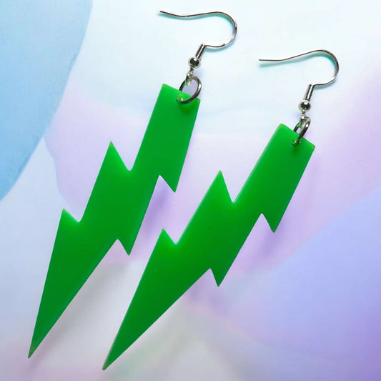 Neon Green Bolt Long - Novelty Earring