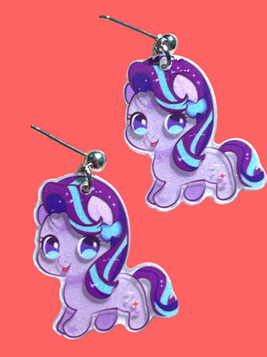 Blue & Purple Glitter Pony - Novelty Earring