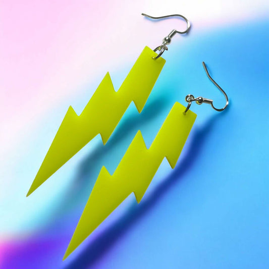 Neon Yellow Bolt Long - Novelty Earring