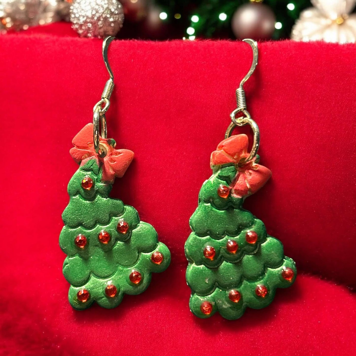 Red Bow Tree - Clay Earring