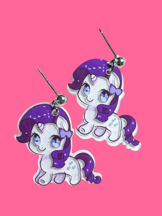 White Glitter Pony - Novelty Earring