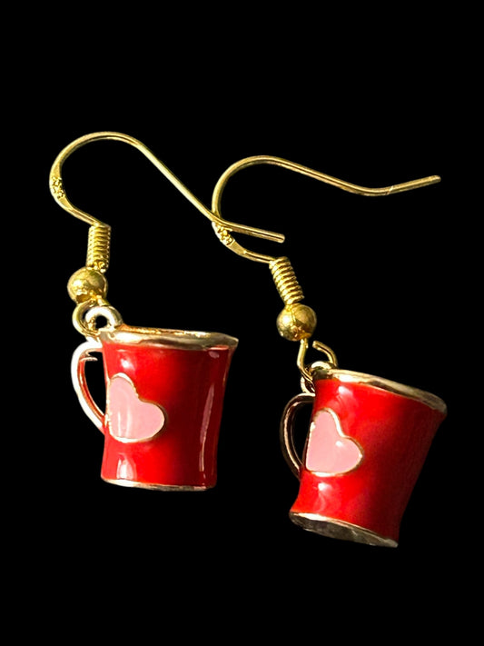 Red Heart Coffee Cup - Novelty Earring