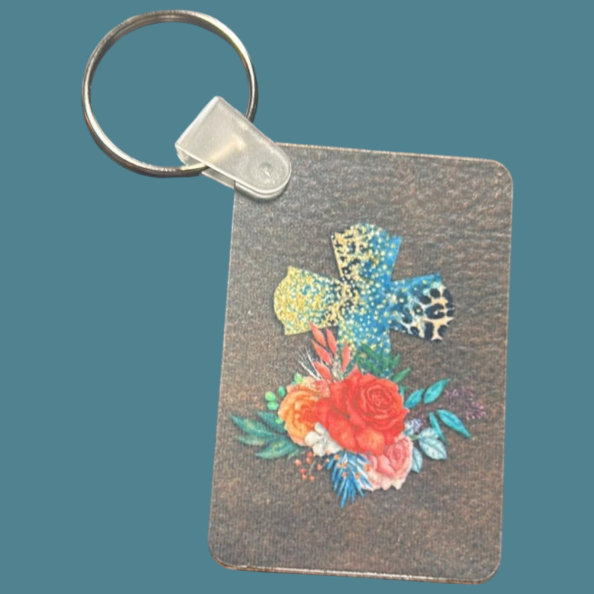 Printed Keychain - Floral Cross