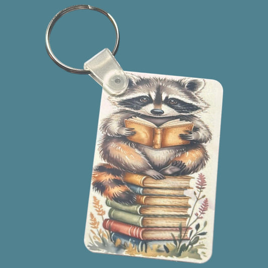 Printed Keychain - Reading Raccoon
