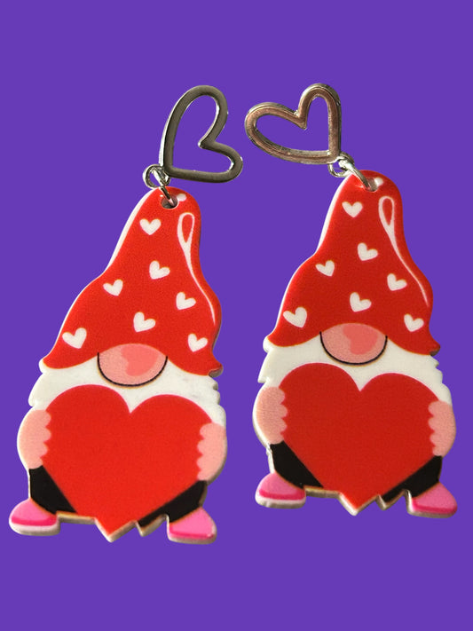 Silver Heart Gnome - Novelty Earring