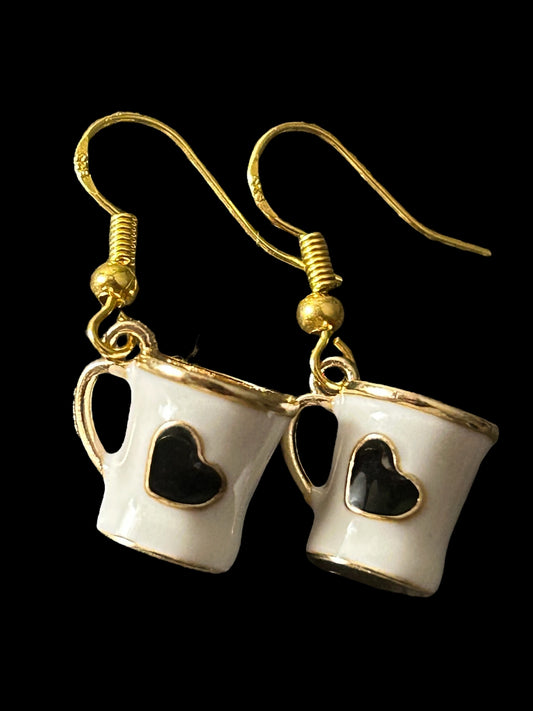 White Heart Coffee Cup - Novelty Earring