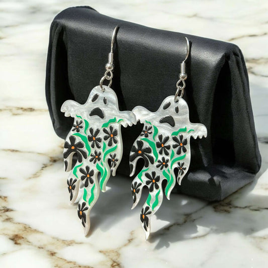 Black Flower Ghost - Novelty Earring