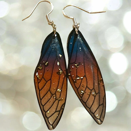 Blue Purple Orange Butterfly Wing - Novelty Earring