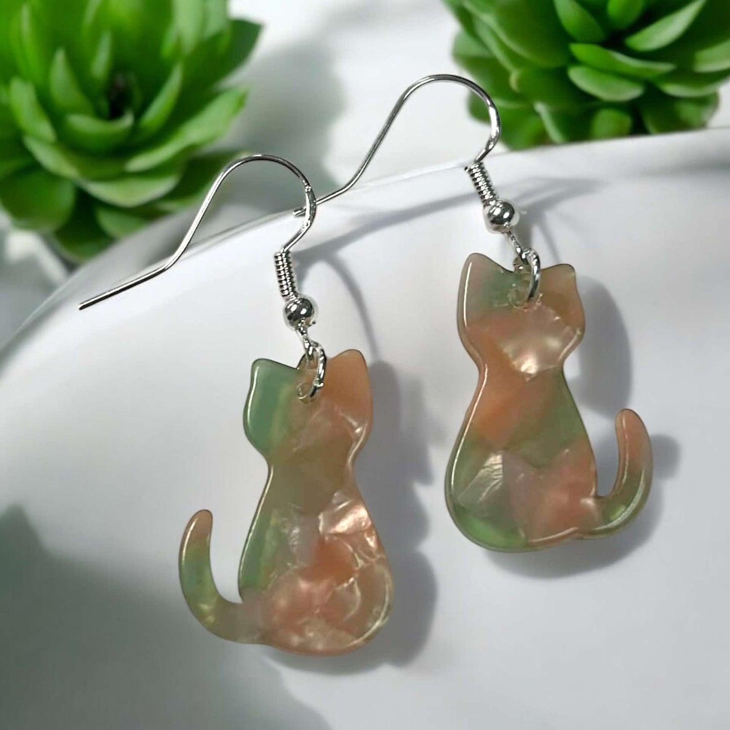 Pink/Green Cat Acrylic - Novelty Earring