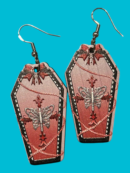Coffin Butterfly Skeleton - Novelty Earring