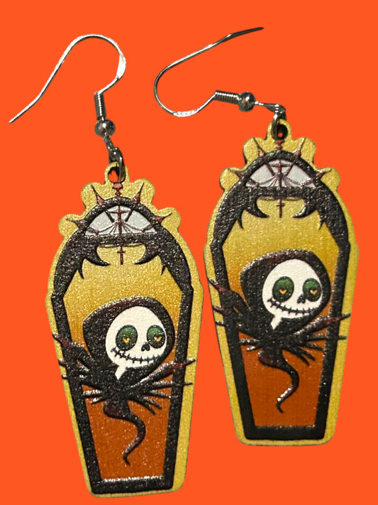 Coffin Skeleton Ghost - Novelty Earring