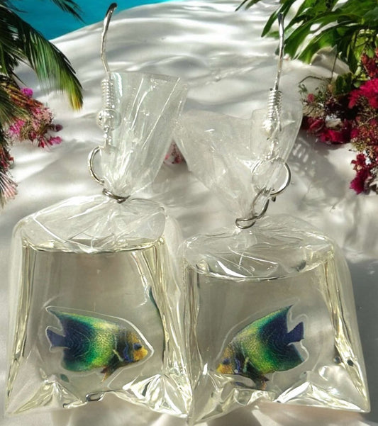 Green Fish in Bag - Novelty Earring