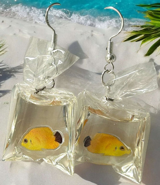 Yellow Fish in Bag - Novelty Earring