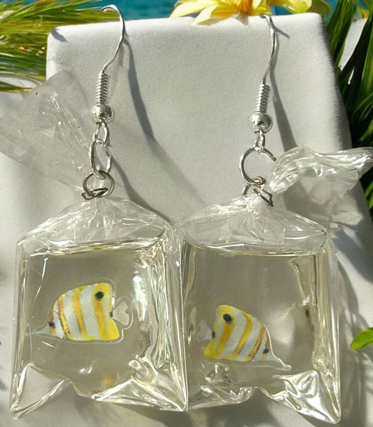 Stripe Fish in Bag - Novelty Earring