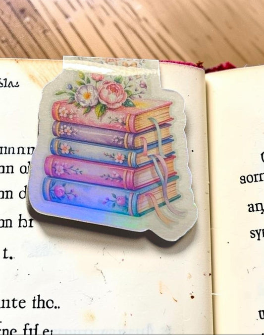 Magnetic Bookmark - Floral Book Stack