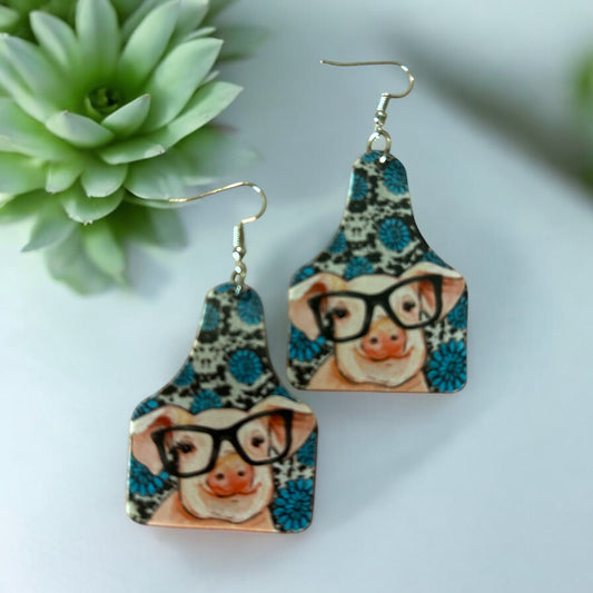 Glasses Pig Ear Tag - Novelty Earring