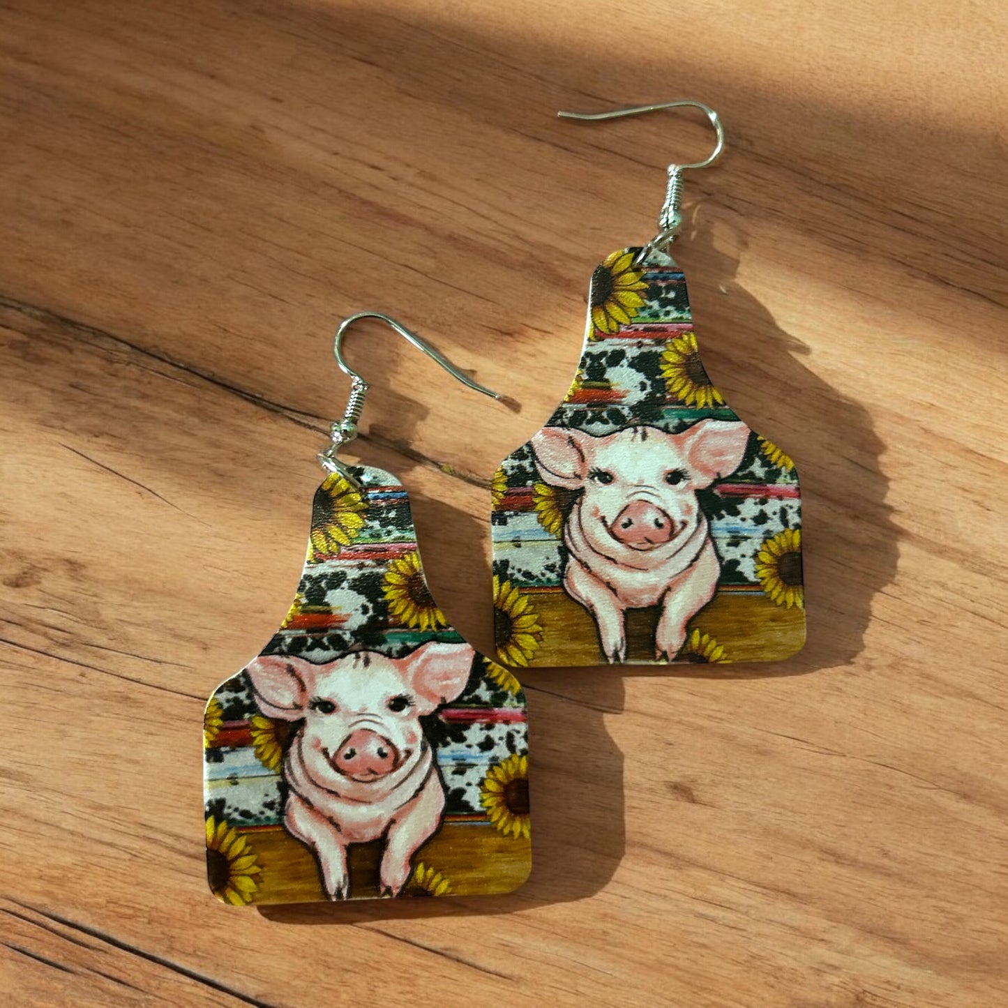 Sunflower Pig Ear Tag - Novelty Earring