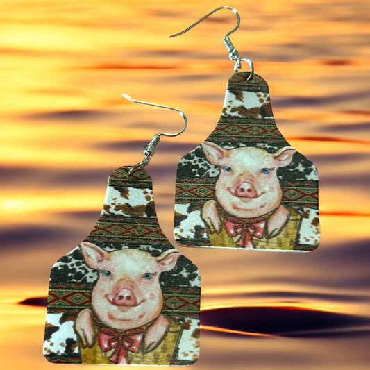 Pink Bow Pig Ear Tag - Novelty Earring
