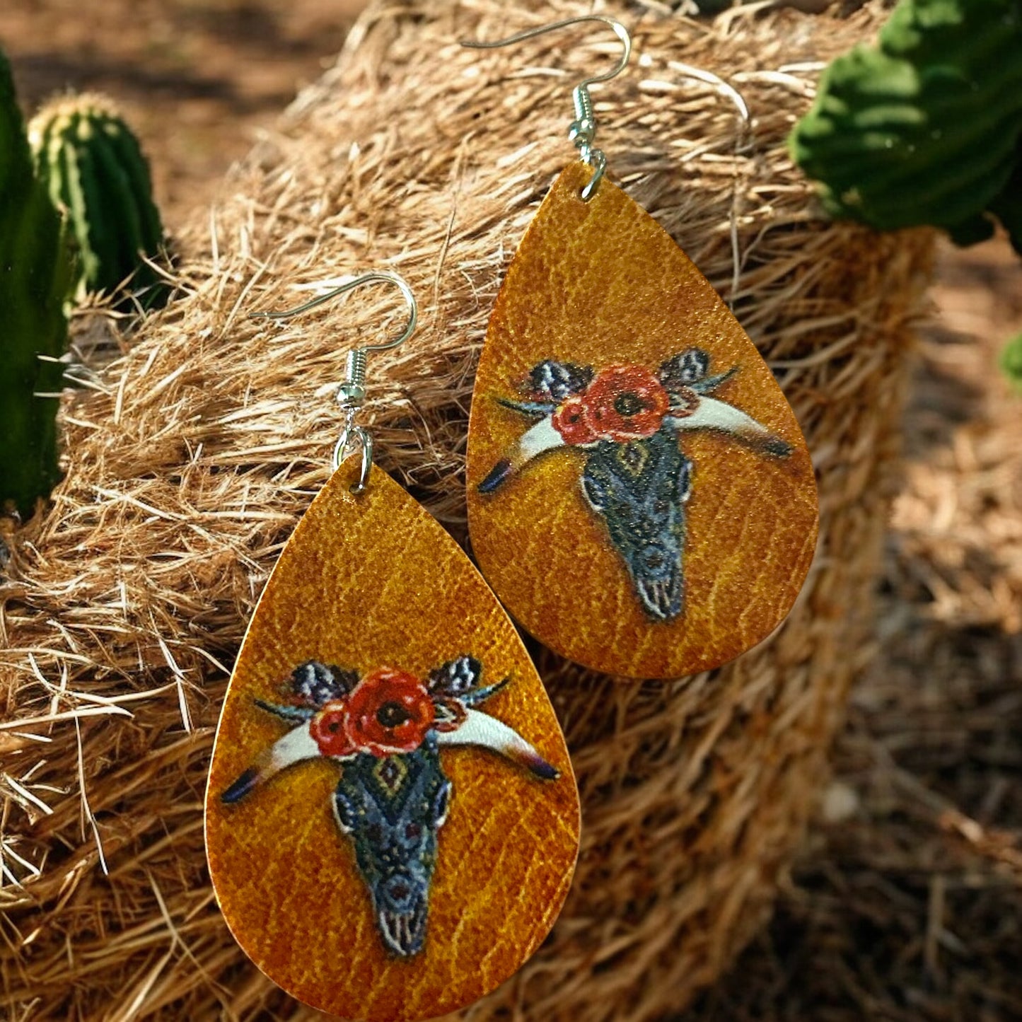 Flower Steer Skull - Novelty Earring