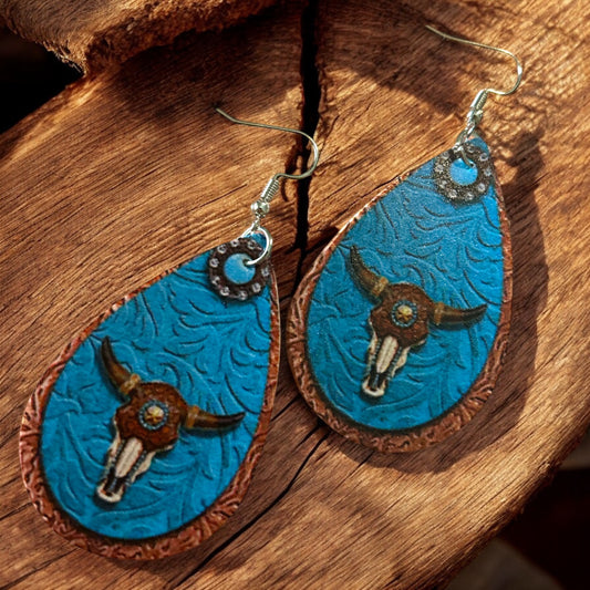 Blue Steer Skull - Novelty Earring