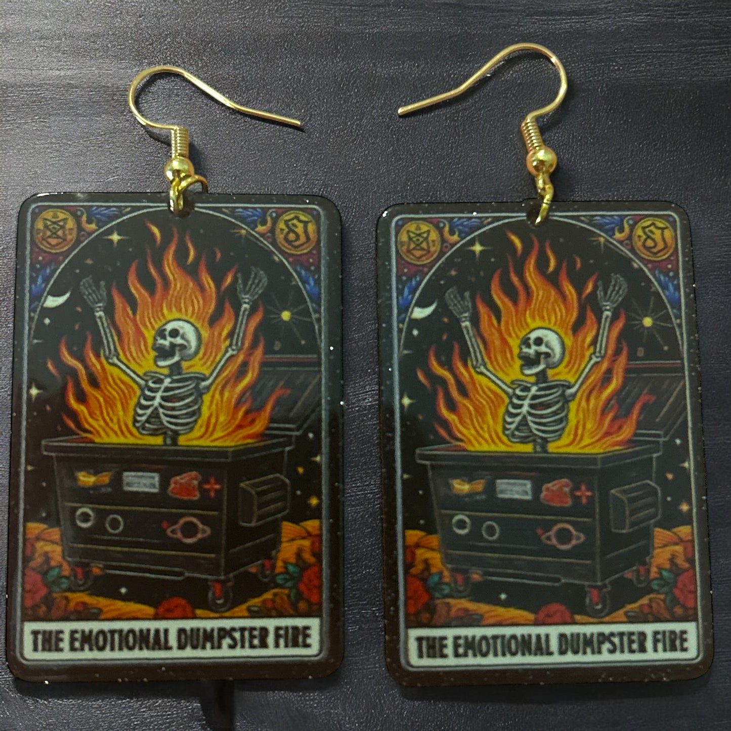 Dumpster Fire Tarot (L) - Novelty Earring
