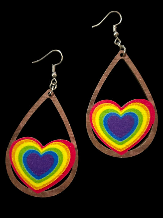 Rainbow Heart Teardrop - Novelty Earring