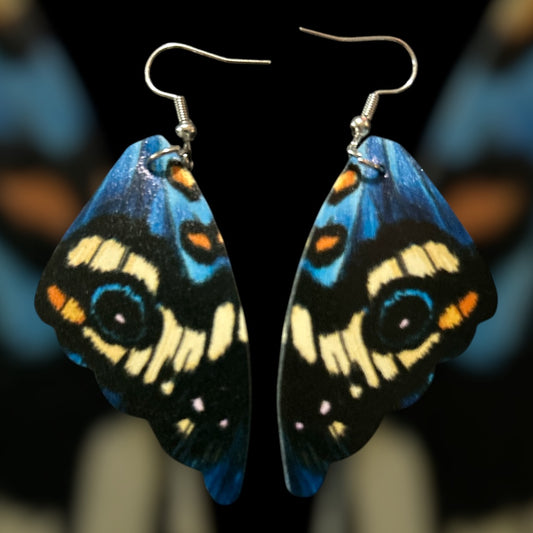 White/Blue Butterfly Wing - Novelty Earring