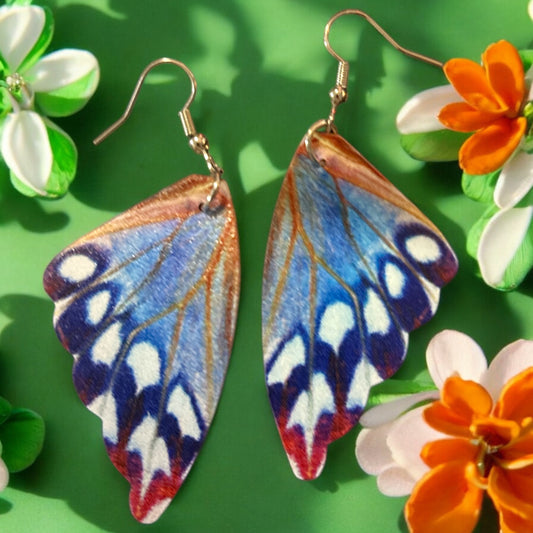 Orange/Red/Blue Butterfly Wing - Novelty Earring