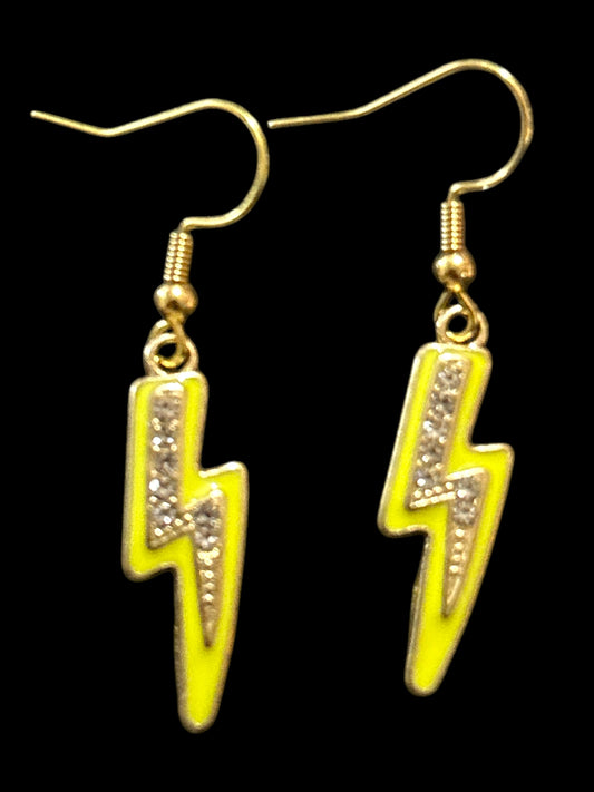 Neon Yellow Bling Bolt - Novelty Earring