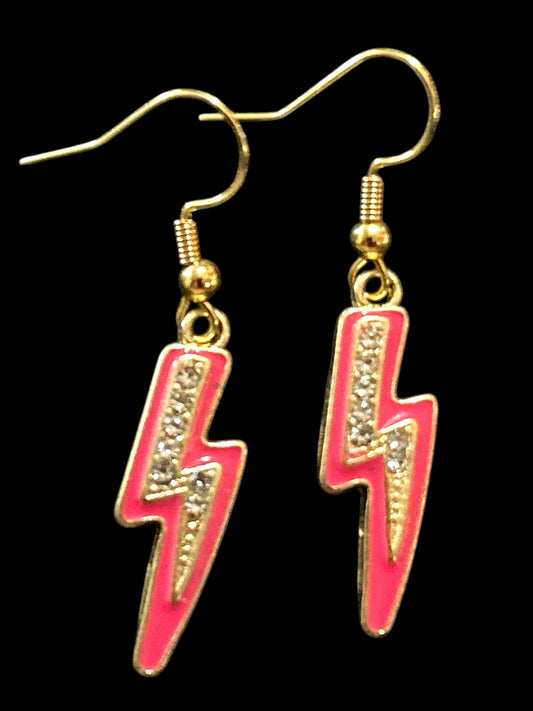 Hot Pink Bling Bolt - Novelty Earring